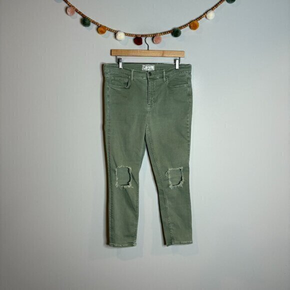 Free People Army Green distressed skinny jeans - Picture 1 of 5